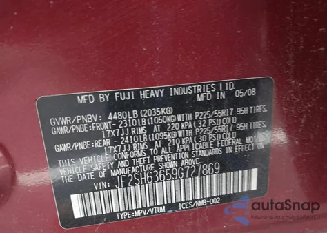 2009 Subaru Forester 2.5X z USA, uszkodzony, nr VIN JF2SH63659G727869